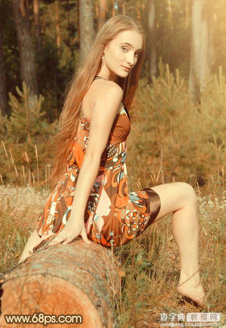 Photoshop将树林美女图片调成淡淡的橙色调2