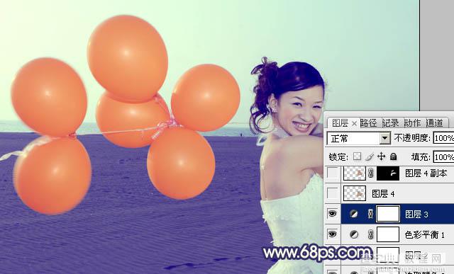 Photoshop将海景婚片调制出柔美的蓝橙色的背景14
