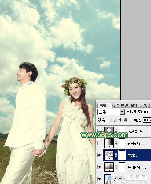 Photoshop将草原婚片调成甜美的淡黄色6