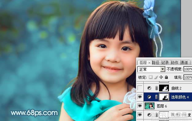 Photoshop为小女孩图片增加上甜美的青红色效果34