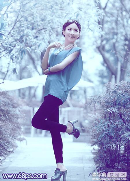 Photoshop将外景美女调制出有冬天特色的淡雅的淡蓝色2