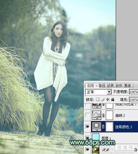 Photoshop给为绿荫中的人物图片调制出韩系淡青色效果9