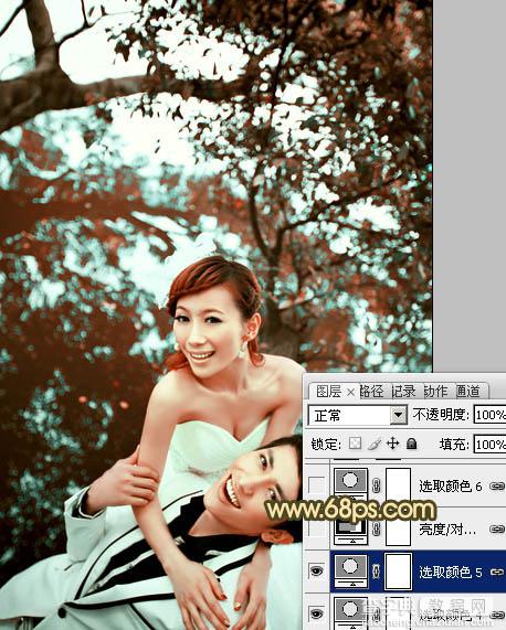 Photoshop将树林婚片打造出经典暗调青黄色效果26
