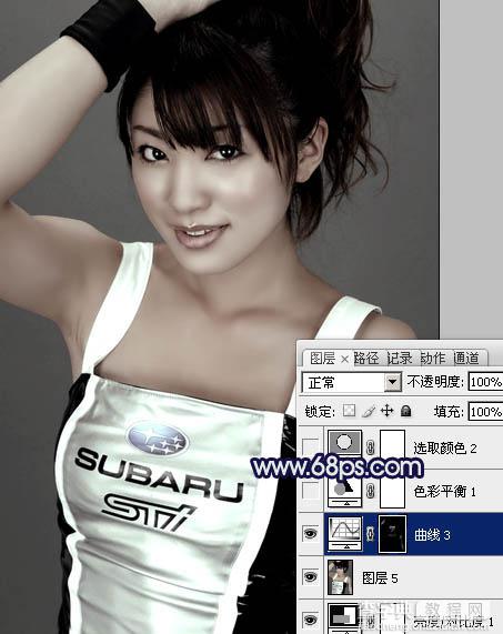 Photoshop将美女车模调制出低饱和的淡黄色质感肤色19