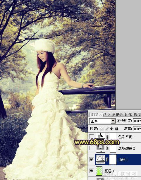 Photoshop将树林美女婚片调制成梦幻的黄蓝色12