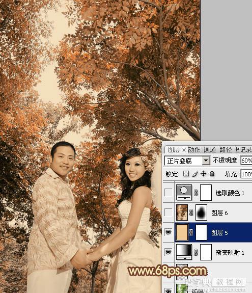 Photoshop将外景婚片调成柔美的古典黄褐色7