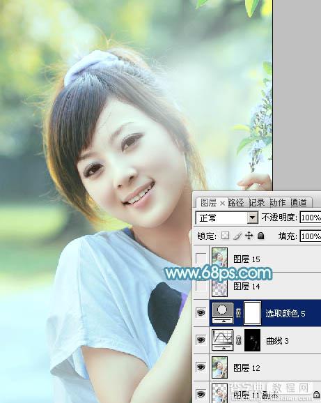 Photoshop为外景美女图片调制出清爽甜美的淡调青蓝色31