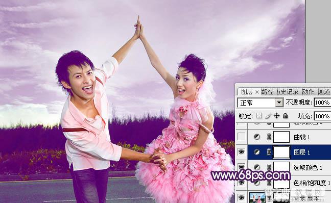 Photoshop为外景婚片打造出甜美的紫色效果9