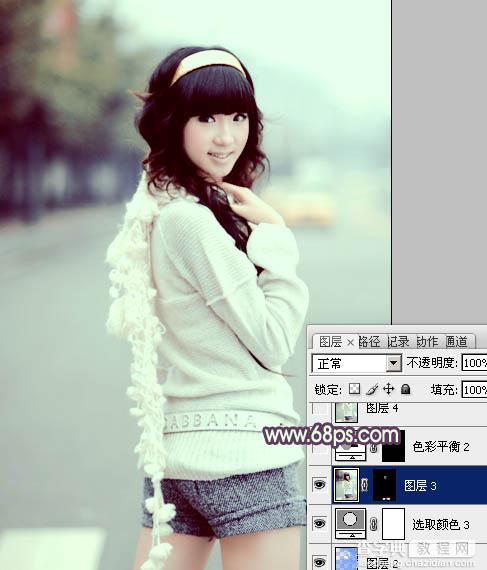 Photoshop为街道美女图片加上淡绿韩系色24