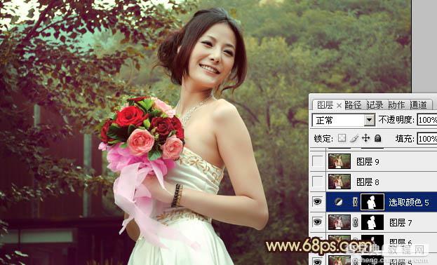 Photoshop将外景婚片打造出流行的青褐色效果25