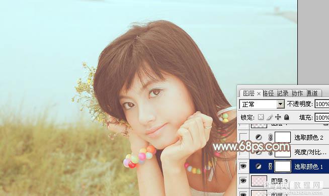 Photoshop为河边美女图片加上柔和的韩系淡橙色效果9
