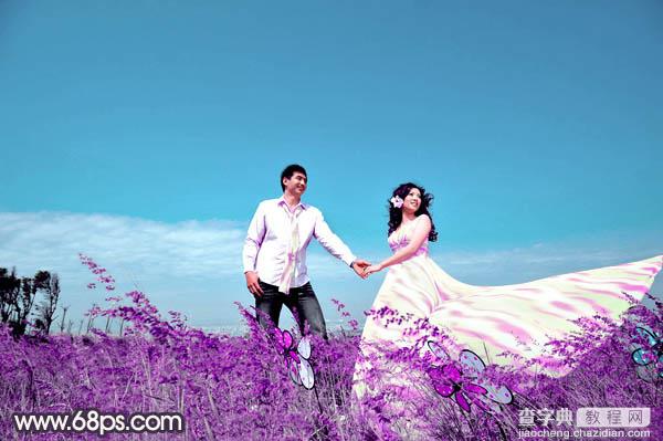 Photosho将草地婚片打造出漂亮的青紫色效果16