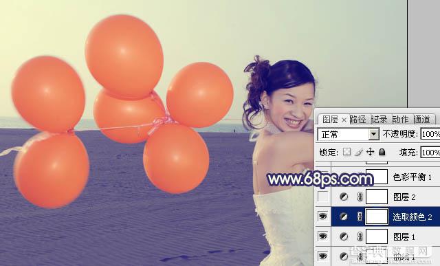 Photoshop将海景婚片调制出柔美的蓝橙色的背景8