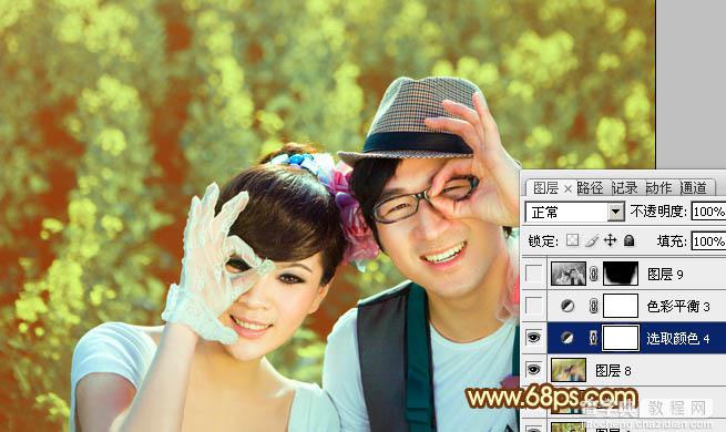 Photoshop将外景情侣图片调制出温馨柔美的淡黄色28