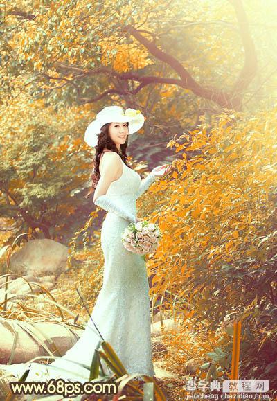 Photoshop为树林美女婚片增加漂亮的橙红色29