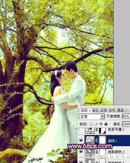 Photoshop为树林婚片加上柔和的黄绿色效果教材15