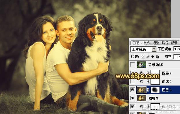 Photoshop将外景情侣图片调成温馨的黄褐色28