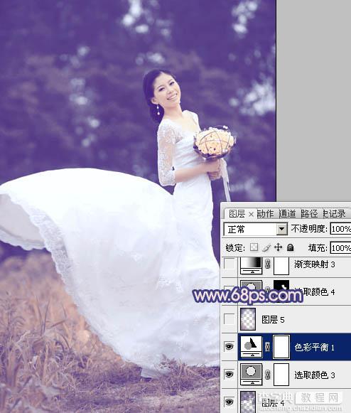 Photoshop将外景婚片打造成梦幻的暗调紫红色22
