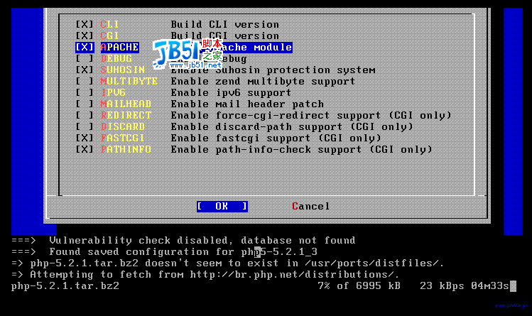 FreeBSD6.2上搭建apache2.2.4+mysql5.1.7+php5.2.1+phpmyadmin3