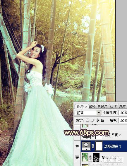 Photoshop将竹林婚片打造出柔和的黄褐色效果28
