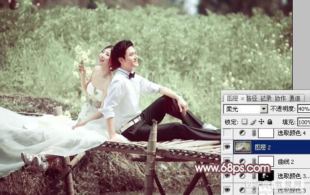Photoshop将田园婚片打造出漂亮的淡绿色25