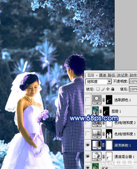 Photoshop将树林婚片调成梦幻的纯蓝色6