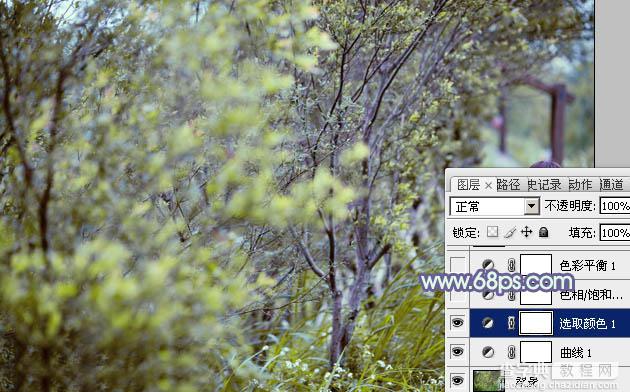 Photoshop为树林人物图片增加上唯美的韩系淡蓝色效果13