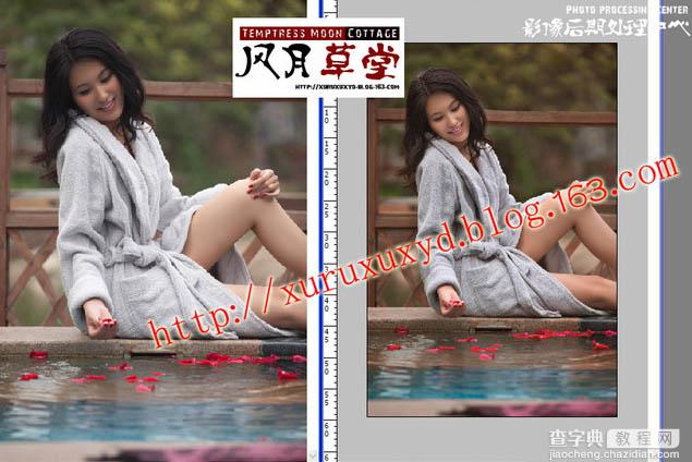 Photoshop为池边美女图片增加暗调橙黄色效果3