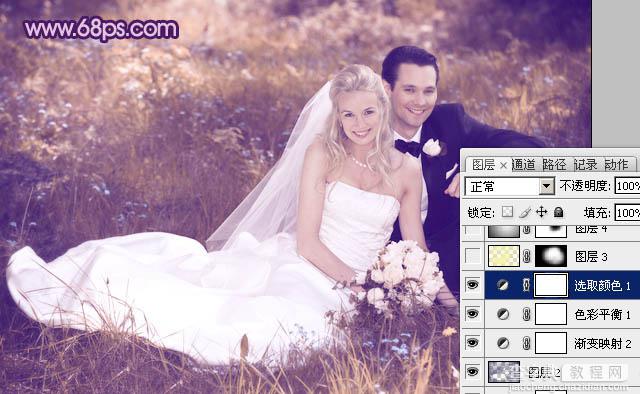 Photoshop将外景婚片调成淡淡的紫红色16