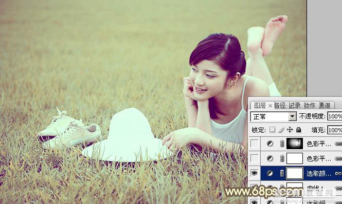 Photoshop为草地美女图片调制出柔和的粉黄色效果17