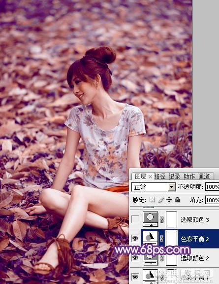Photoshop将草地上的美女图片调制出漂亮的淡调蓝紫色20
