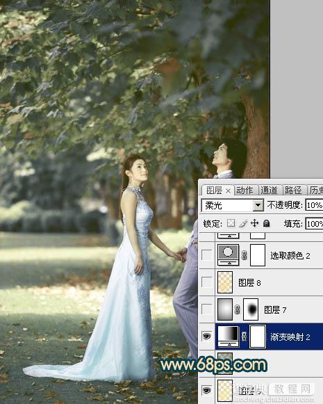 Photoshop将树林婚片调成柔美的暗暖色14