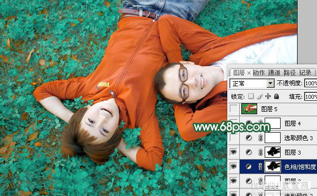 Photoshop将情侣图片调成甜美的橙红色14