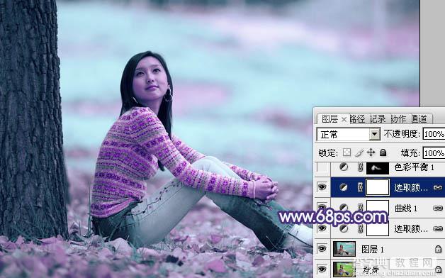 Photoshop为草地上的人物图片增加上梦幻的青紫色16