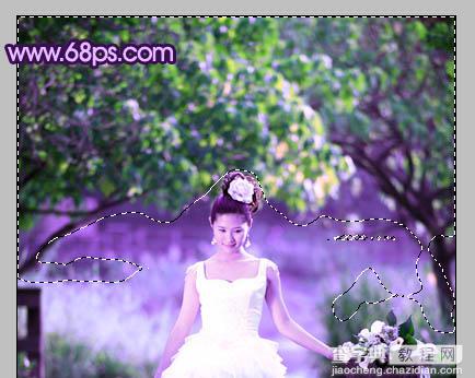 Photoshop中将树林美女婚片调成唯美的绿紫色14