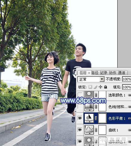 Photoshop为奔跑的情侣图片添加上柔和的韩系蓝黄色效果13