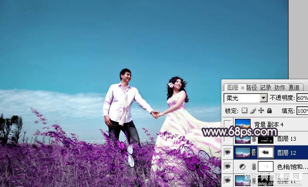 Photosho将草地婚片打造出漂亮的青紫色效果22