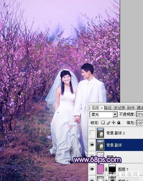 Photoshop将桃林婚片调成艳丽的紫红色31