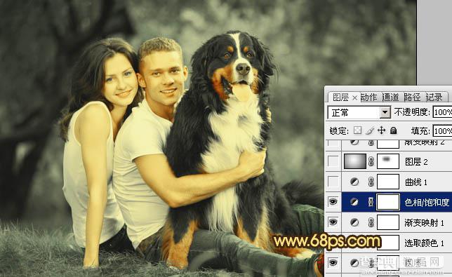 Photoshop将外景情侣图片调成温馨的黄褐色16