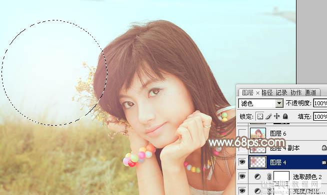 Photoshop为河边美女图片加上柔和的韩系淡橙色效果18