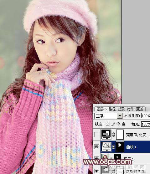 Photoshop将冬季美女图片加上淡紫蜜糖色效果16