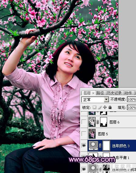 Photoshop将春季外景人物图片调成甜美的桃花色25