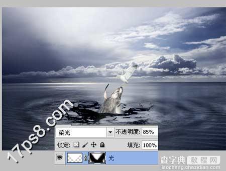 photoshop将合成鲸鱼越出水面掠夺海鸥食物场景效果19