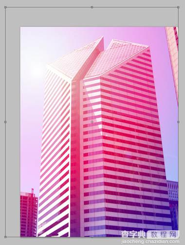 photoshop利用渐变工具将建筑图片打造出梦幻的紫红色效果22