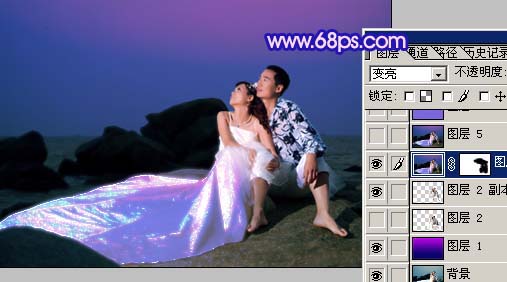 Photoshop蓝色夜空海景婚纱照片7