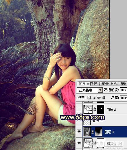 Photoshop将给公园美女图片添加上柔和的蓝黄色效果16