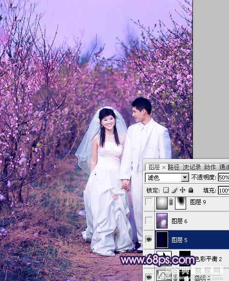 Photoshop将桃林婚片调成艳丽的紫红色26