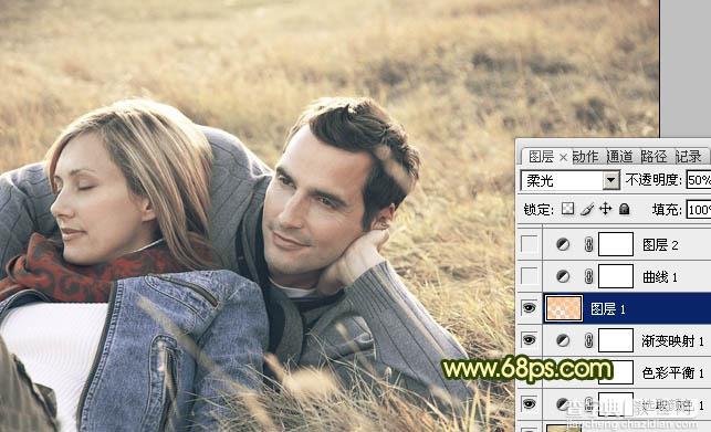 Photoshop将外景情侣图片调成古典暗调黄绿色11