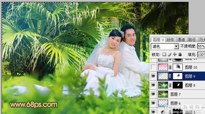 Photoshop将外景婚片调出清爽的甜美色17