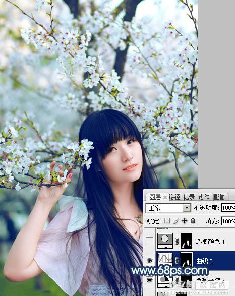 Photoshop为樱花中的美女图片增加粉嫩的蜜糖色24